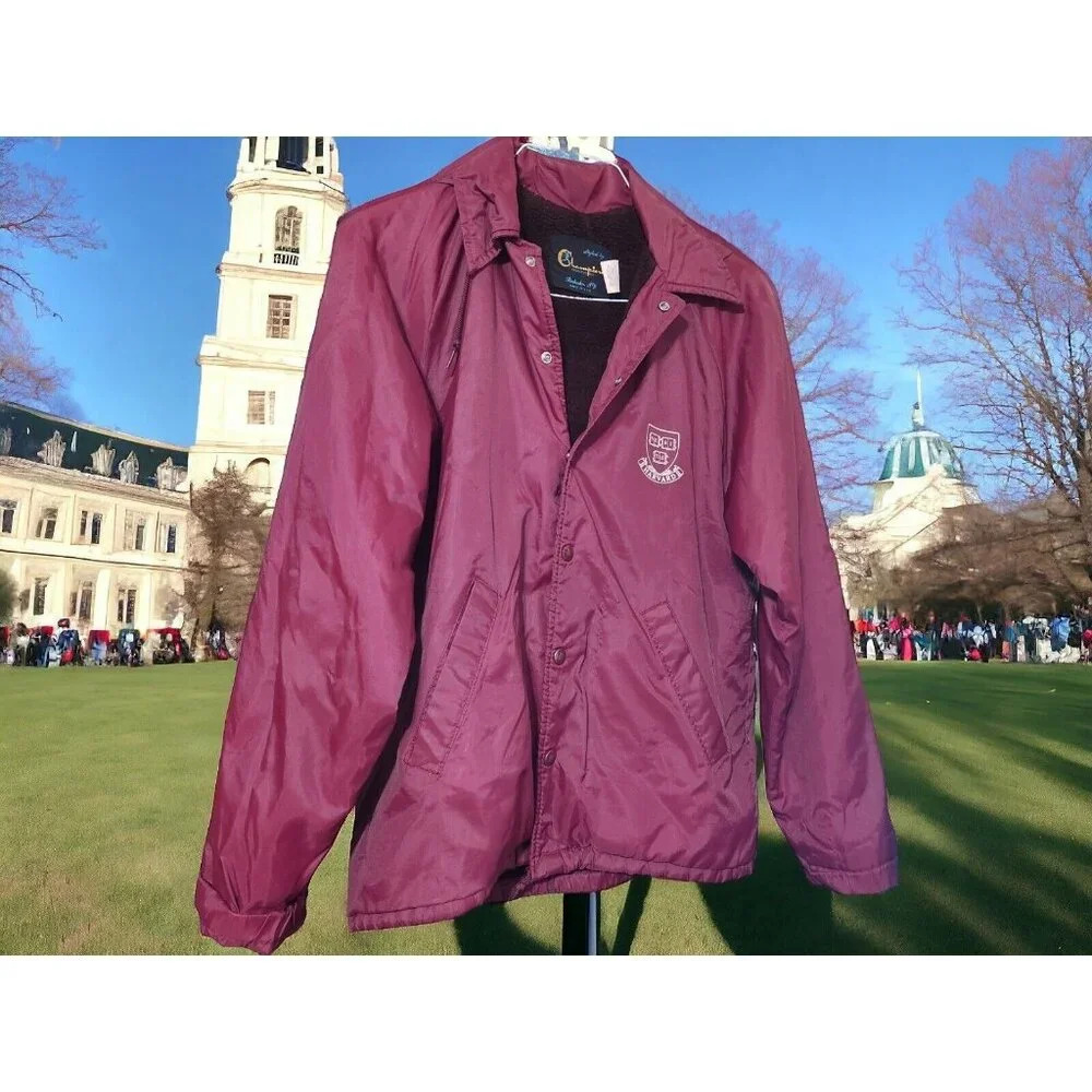 Vintage Champion Harvard University Coaches Jacket Maroon Hooded Lined Mens‎ L
